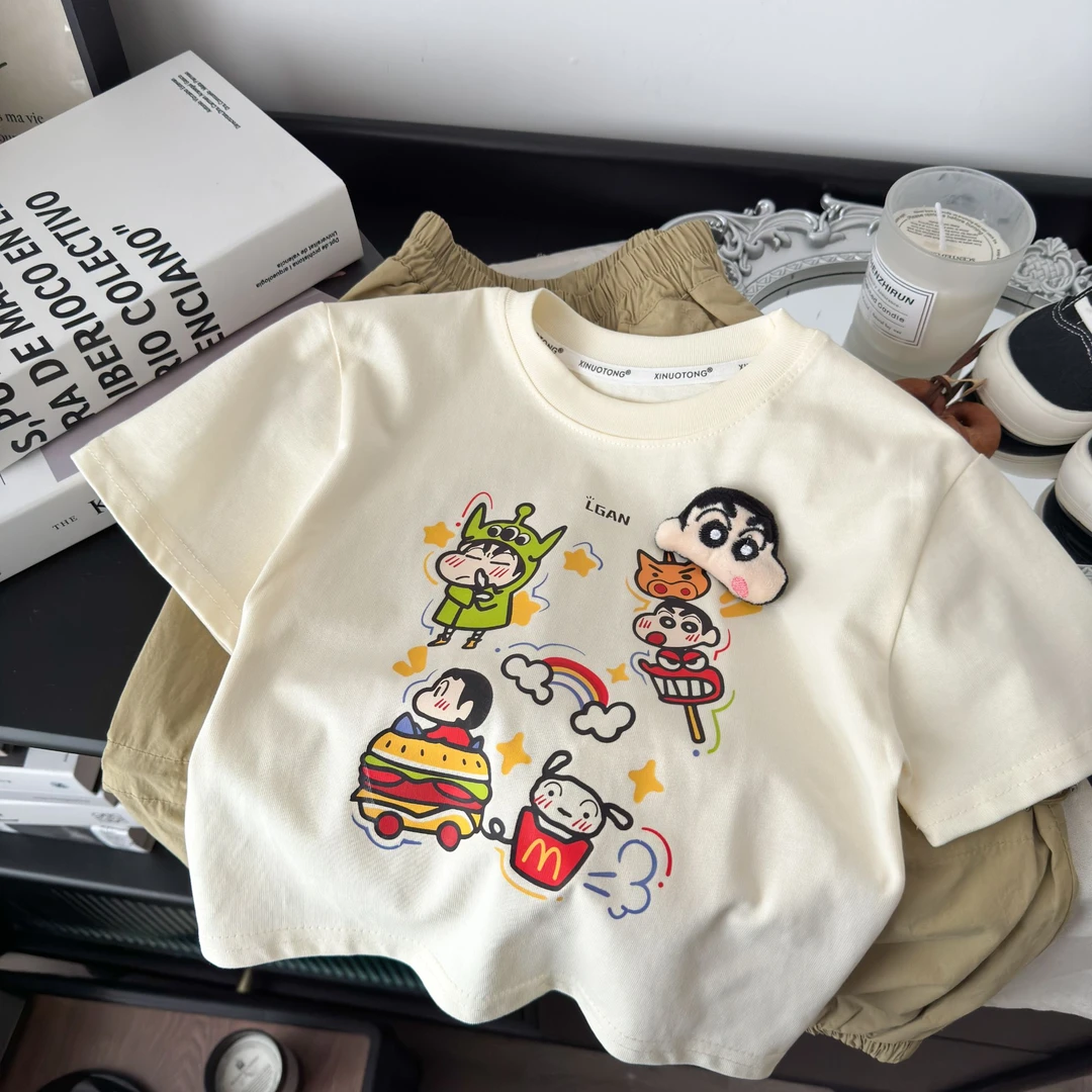 2025蜡笔小新印花小童短袖男女童插肩短袖t恤夏装T恤童装百搭半袖