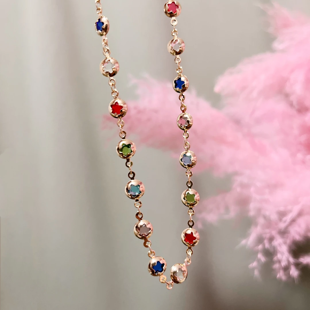 钛钢项链 2603钛钢双面彩锆糖心星星锁骨项链（链长45）