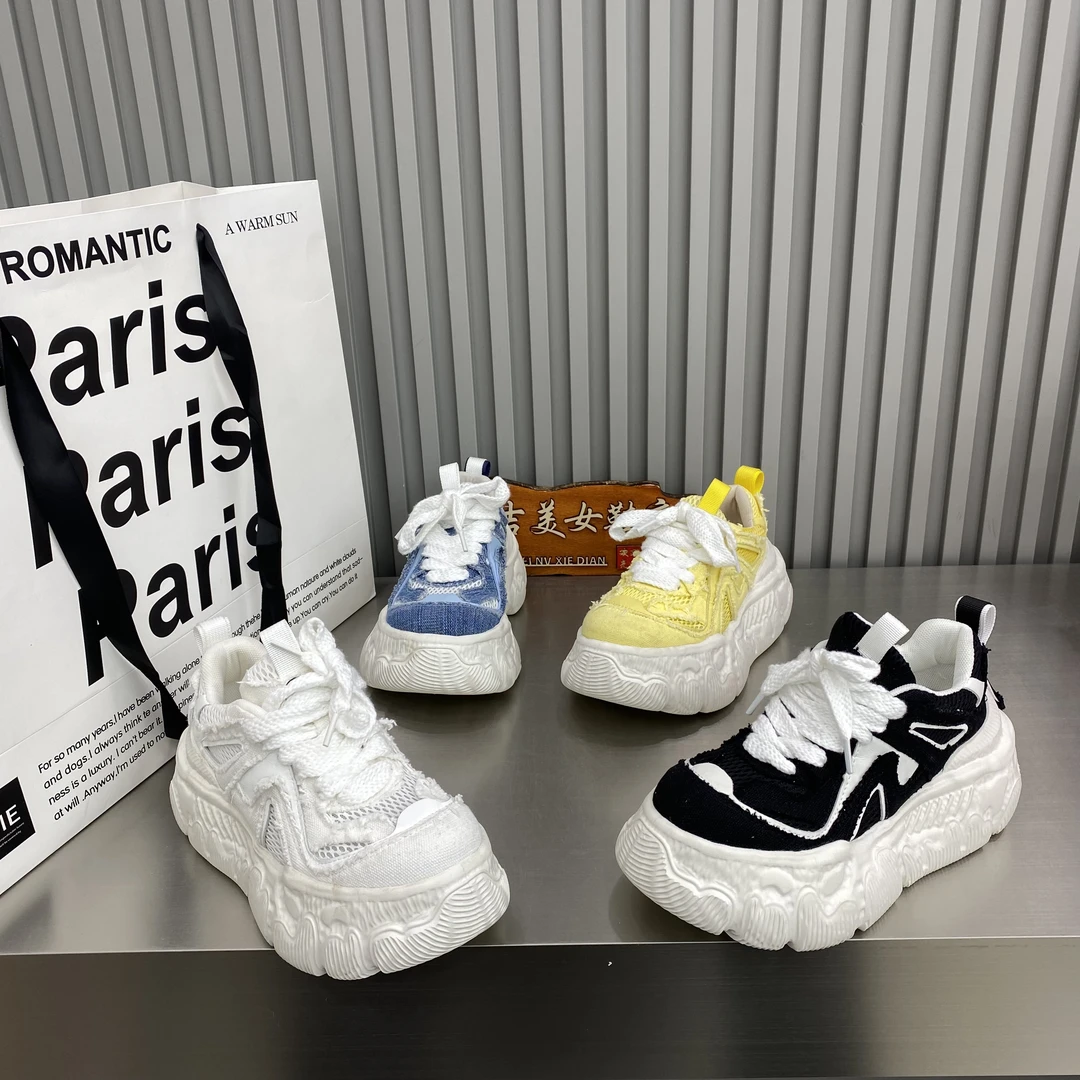 欧洲站老爹鞋女增高2025夏季新款脏脏鞋布面网纱透气百搭运动休闲