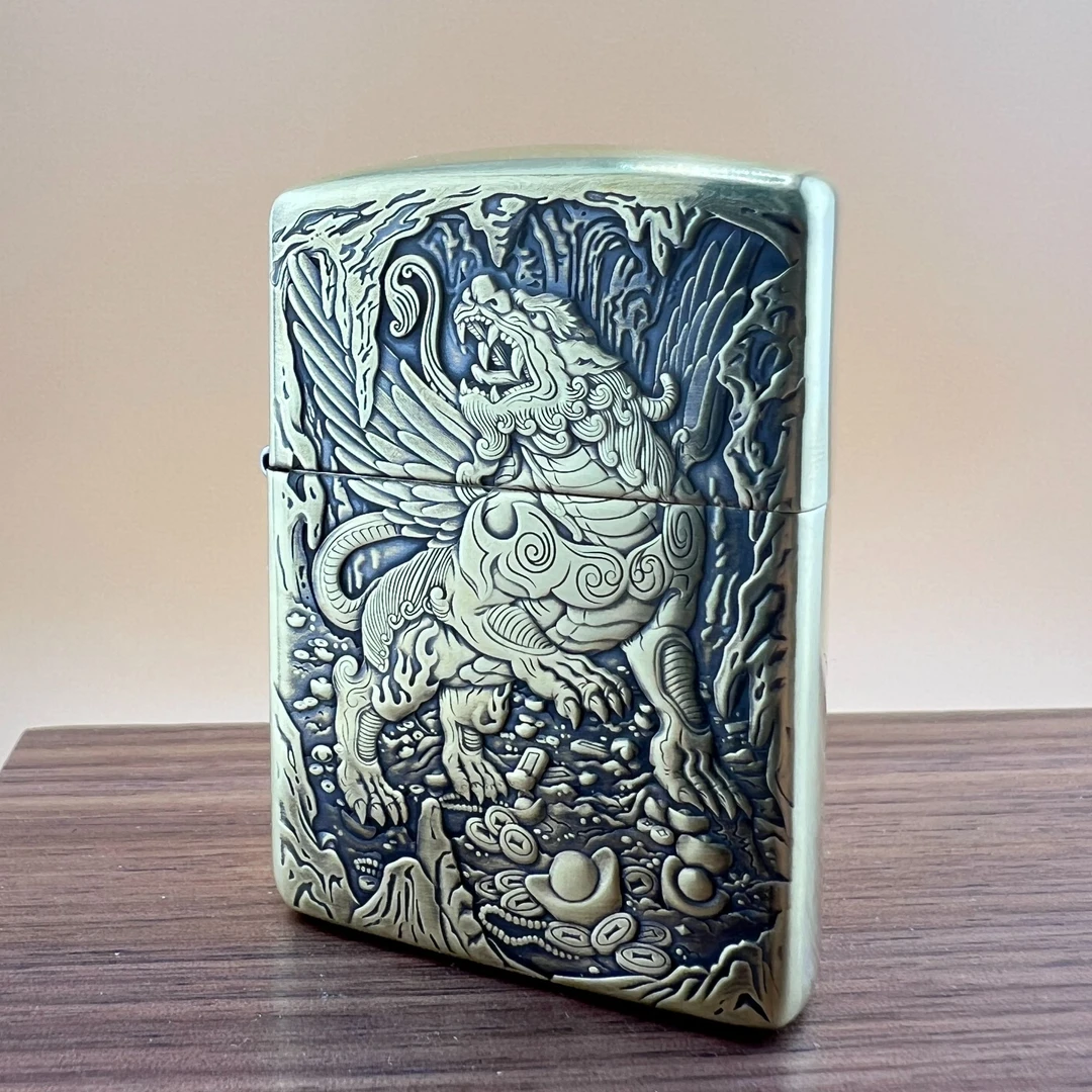 鬼王黄铜盔甲天禄双面3D立体雕刻防风煤油打火机个性创意经典原创