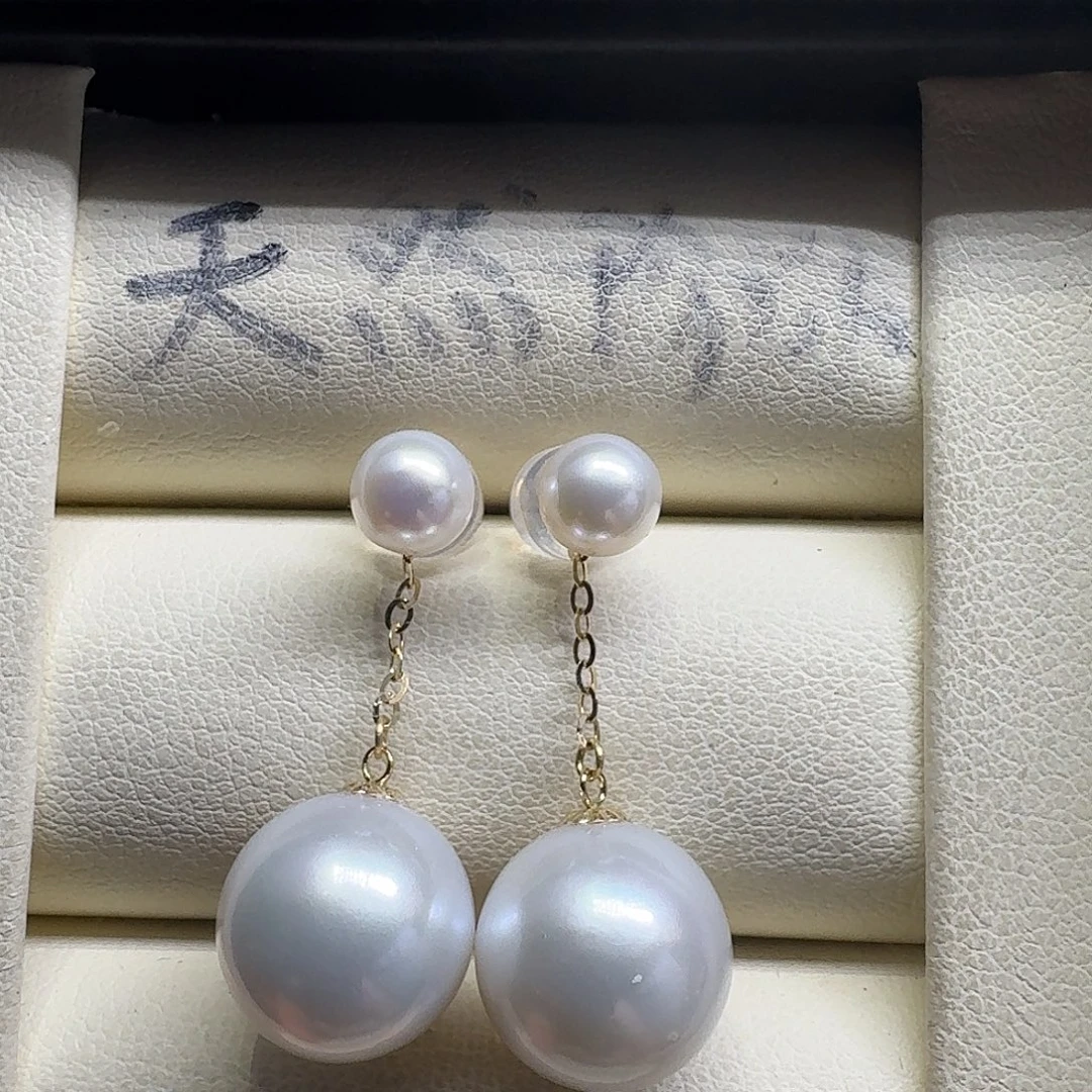 用***1淡水珍珠耳饰18K金镶嵌18k双珠耳饰5-12mm