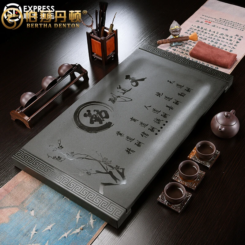 BERTHADENTON/伯莎丹顿天然乌金石茶盘家用茶台嵌入式盖板定制