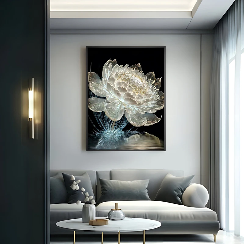 新中式烫金肌理琉璃清荷荷花装饰画清新淡雅卧室客厅玄关装饰画