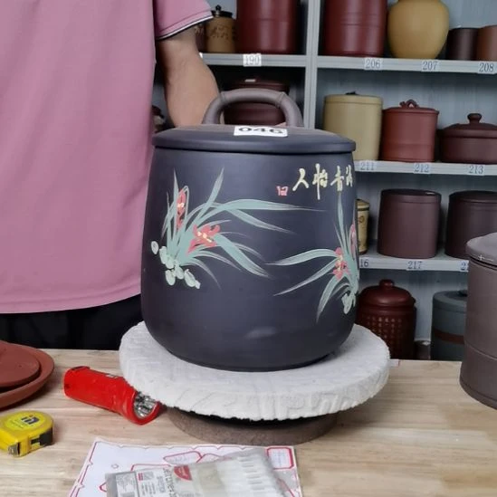 紫砂茶叶罐正品石瓢兰花茶叶罐046