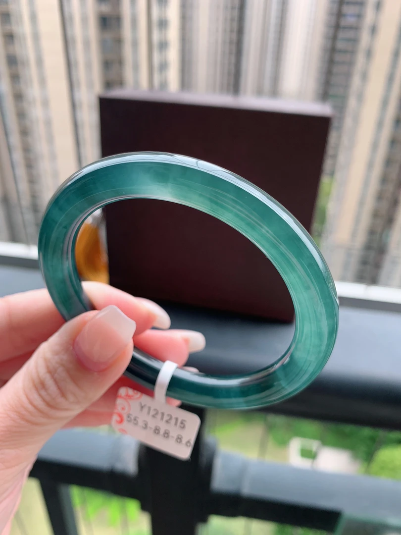 天然翡翠A货圆条手镯高冰种星空蓝梦幻高级蓝水55-56圈起刚无纹裂