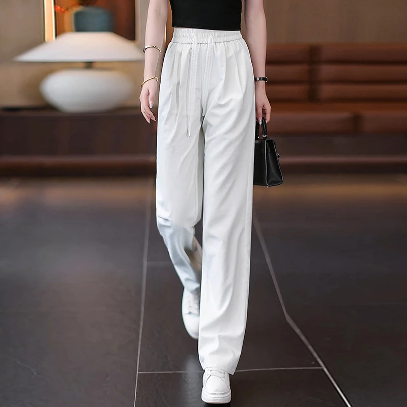阔腿裤女宽松爆款2025新款高腰窄版小个子显瘦白色直筒垂感休闲裤
