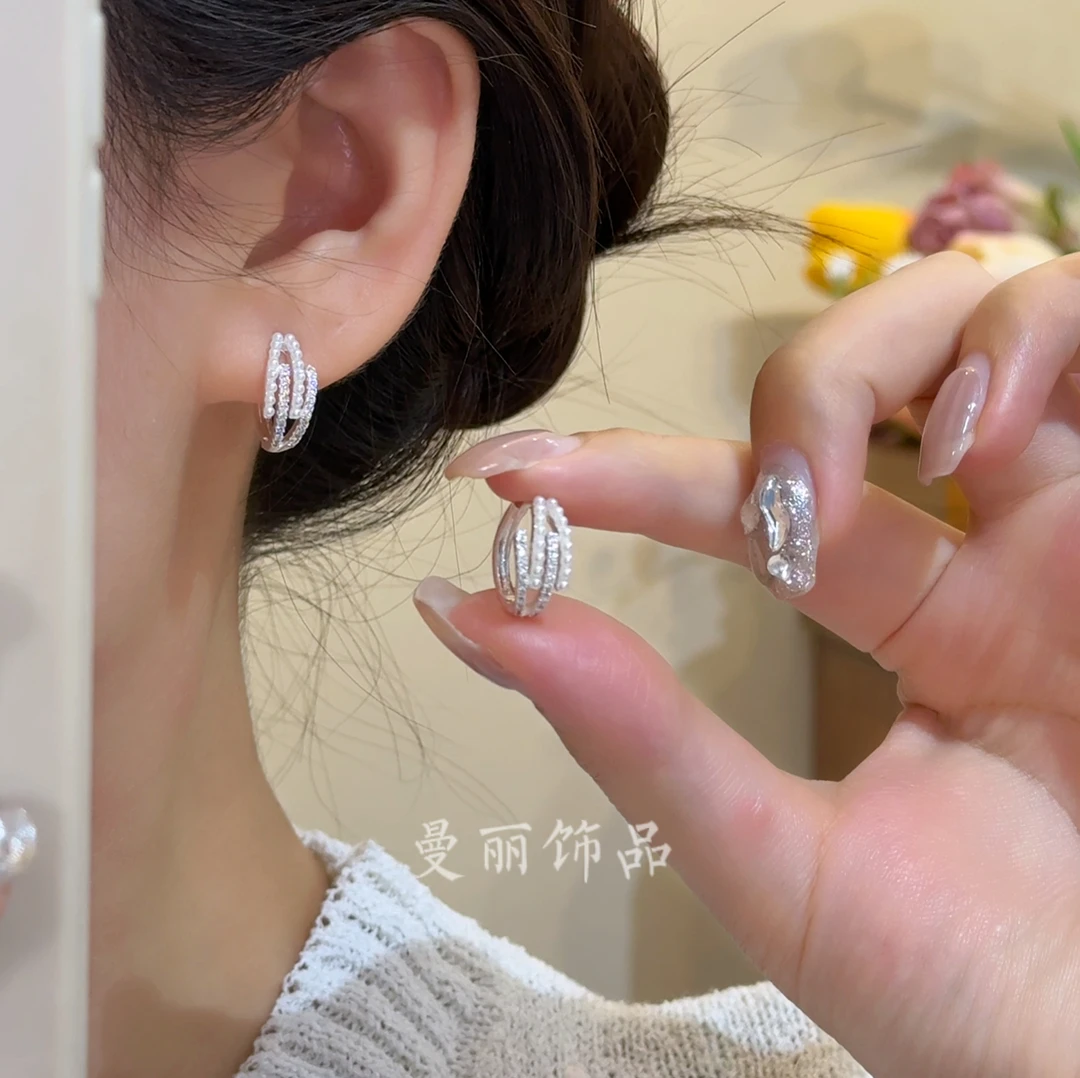 铜合金耳饰 2025精致锆珠交错耳环