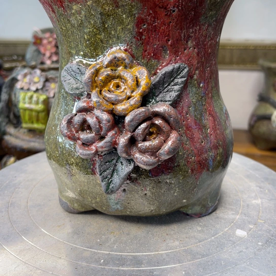 红陶粗砂陶瓷花盆