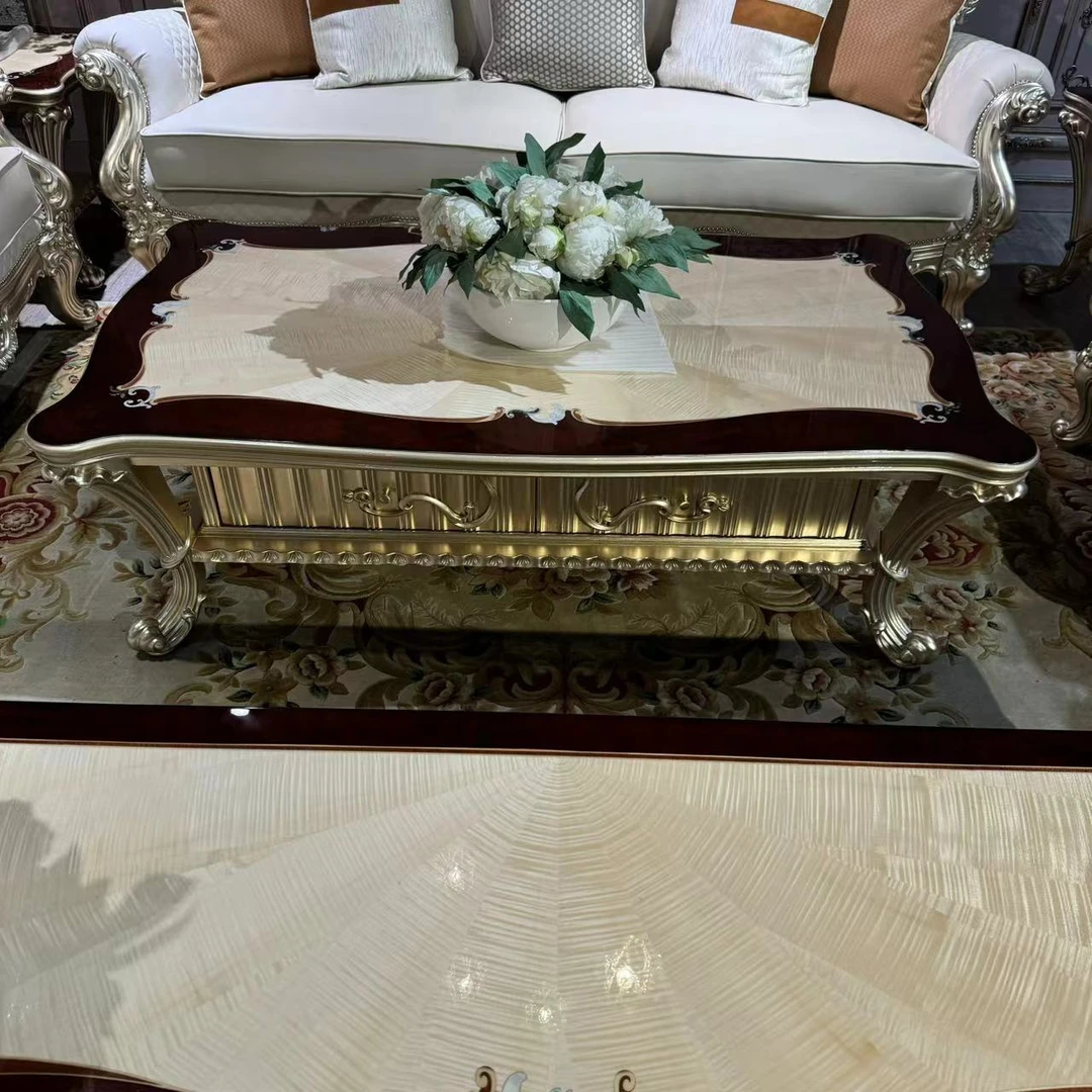 【皇家壹号】法式古典金箔雕花方几欧式高奢别墅长方形茶几客厅ty