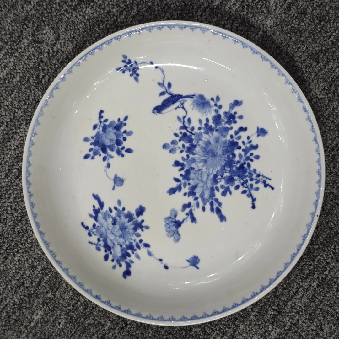 清末 青花花鸟赏盘古陶瓷w-