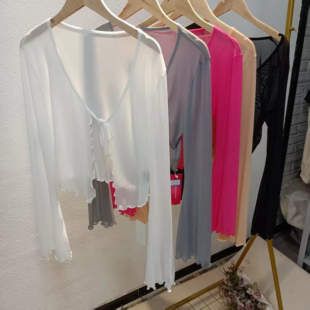 唯琳剪标   A7-17-2830款   防晒网纱V领长袖开衫