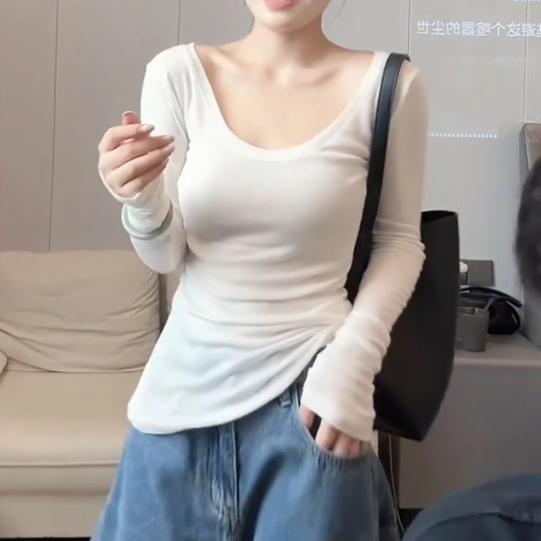 2025新款秋冬气质上衣高级简约轻薄显瘦微透长袖T恤LK2506752