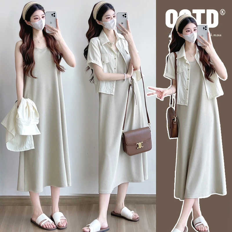 【安安】孕妇装夏季衬衫上衣+背心裙子气质减龄时尚孕妇连衣裙夏装