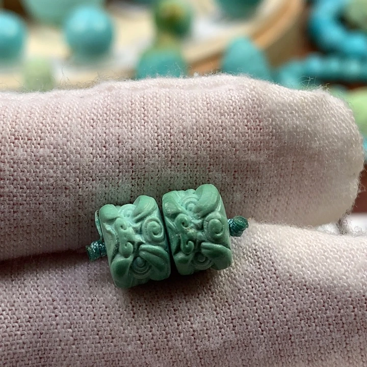 绿松石未镶嵌珠宝奇石醒狮对珠9*6mm