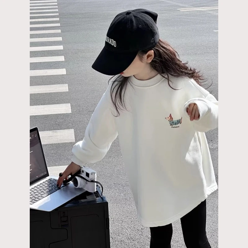 女童白色打底衫春装2025新款儿童t恤长袖女大童洋气卫衣春秋衣服9