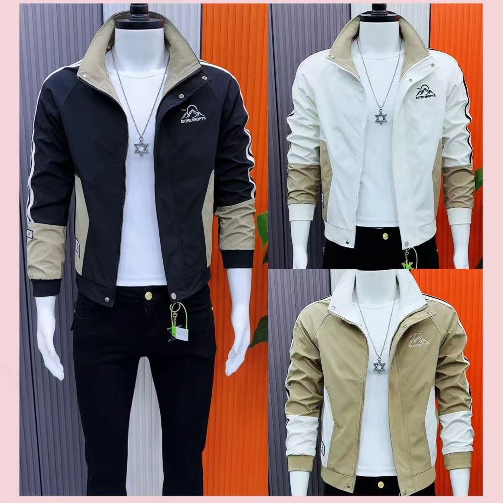 拉链短款立领男拼色秋季休闲春季绗缝韩版夹克提花帅气外套295