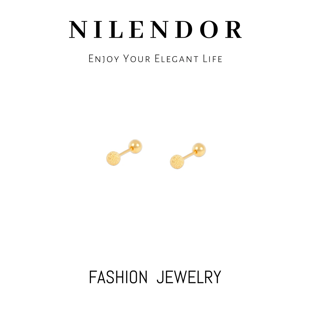 925银耳饰 ES-160纯银养耳洞螺丝拧扣睡觉免摘磨砂黄金色耳饰