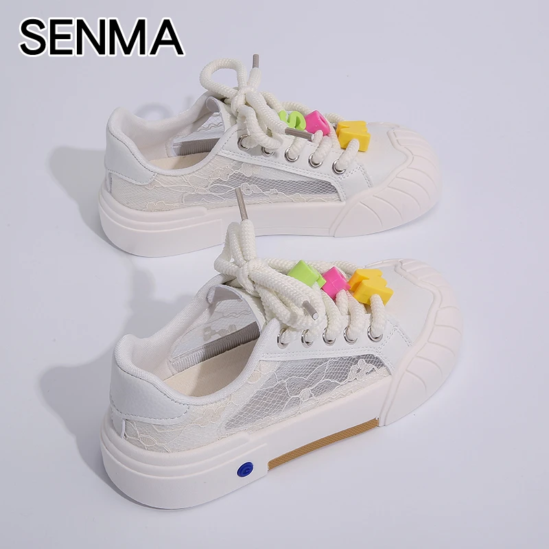 SENMA/森马2025新款平底休闲运动鞋透气学生板鞋蕾丝帆布小白鞋女