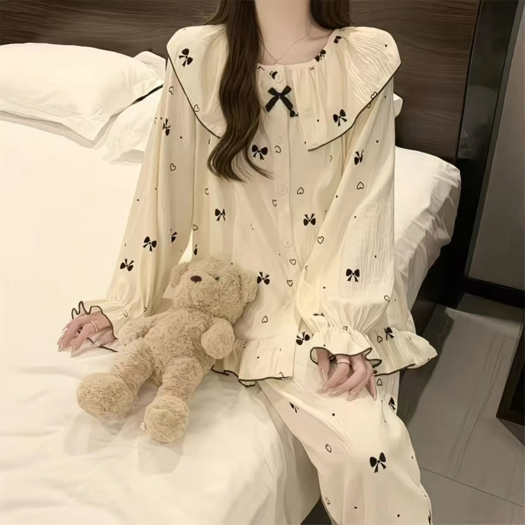 娃娃领公主风长袖春秋季甜美云朵棉女士睡衣