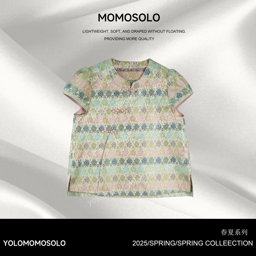 •百花图鉴•25中式非遗原创龟背纹百花图提花双面绣上衣短袖YM1998