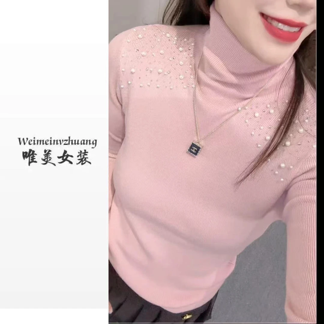 【重工铆钉带钻】洋气百搭堆堆高领针织打底衫
