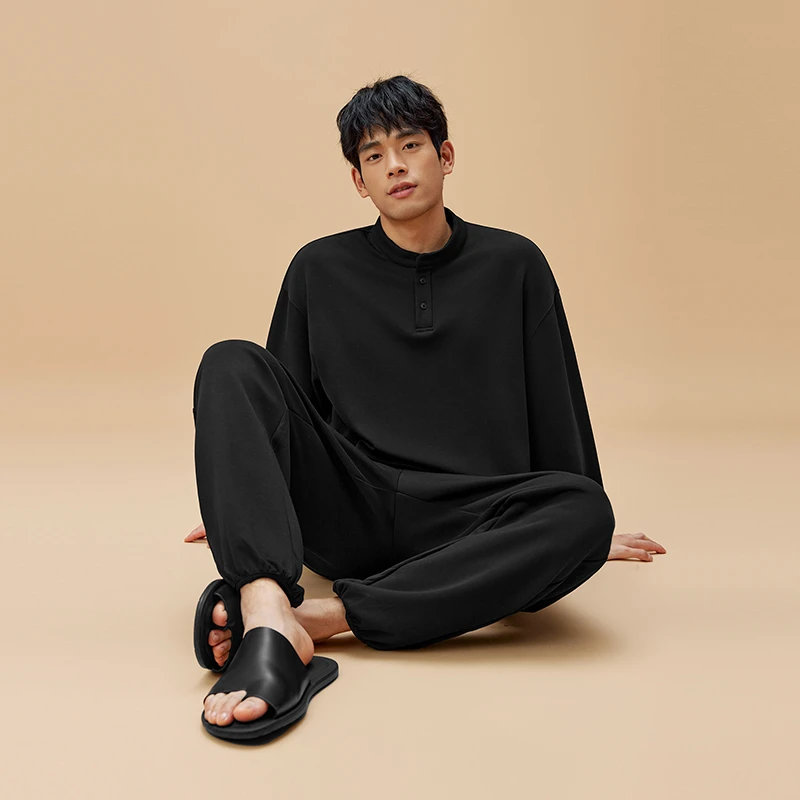 BODYDREAM男士睡衣亨利领长袖T恤爆款高级感可外穿舒适家居服套装