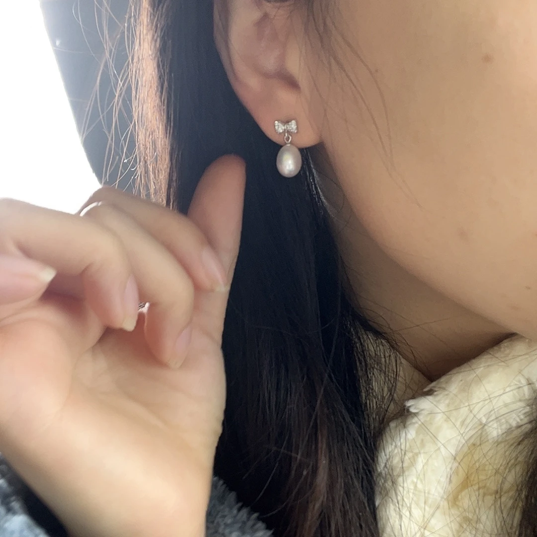 淡水珍珠耳饰银S925镶嵌