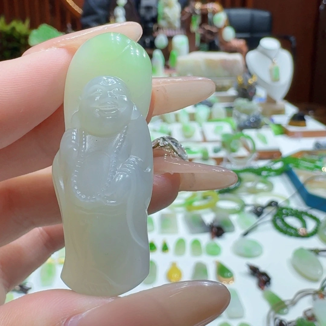 和田玉（翠青玉）弥勒佛未镶嵌