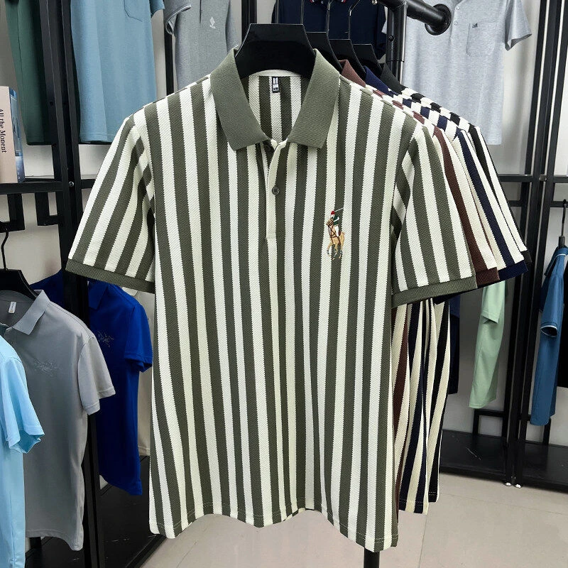 翻领刺绣细条纹POLO衫夏季男士商务休闲帅气翻领短袖T恤MM0517