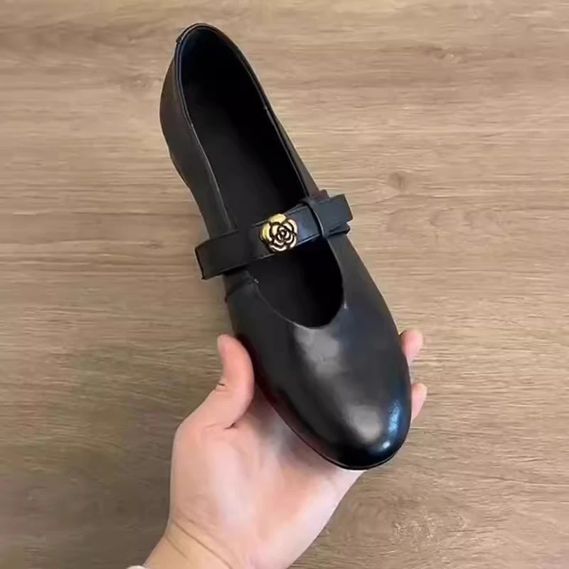 英伦风~山茶花复古玛丽珍女鞋一字带圆头通勤单鞋女百搭小众鞋子