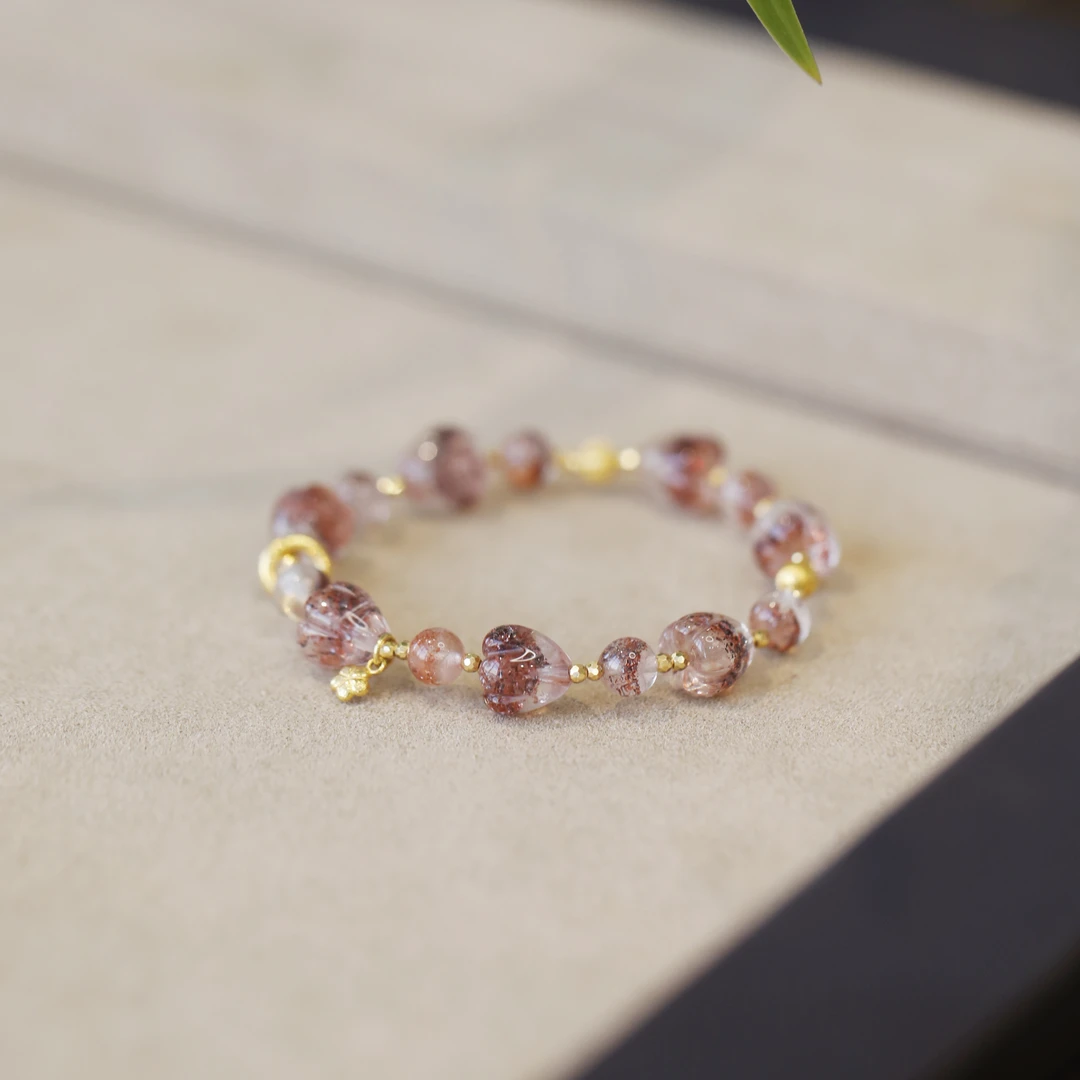 麦麦【汐璐】天然金草莓晶+18K 手串 多样性发一