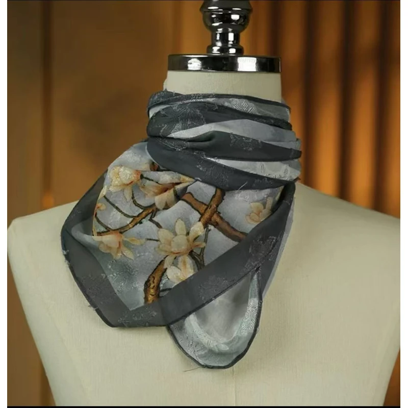 Z165【梅花吟雪】70*70新中式剪花磁吸轻奢高定小方巾围巾