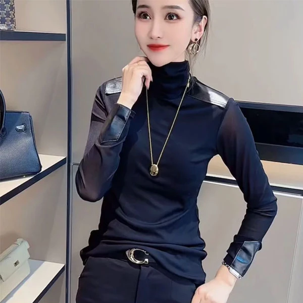 [释上SHISARIG]3121佳佳自留款长袖半香小衫肩拼真皮设计