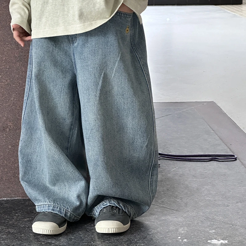 242764儿童春秋洋气潮流百搭牛仔宽松休闲长裤