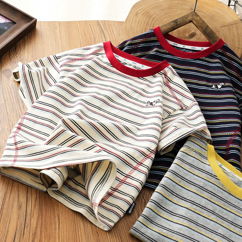 100棉【软软大麦棉】舒适有弹力！中大童夏新款百搭条纹短袖t恤2525