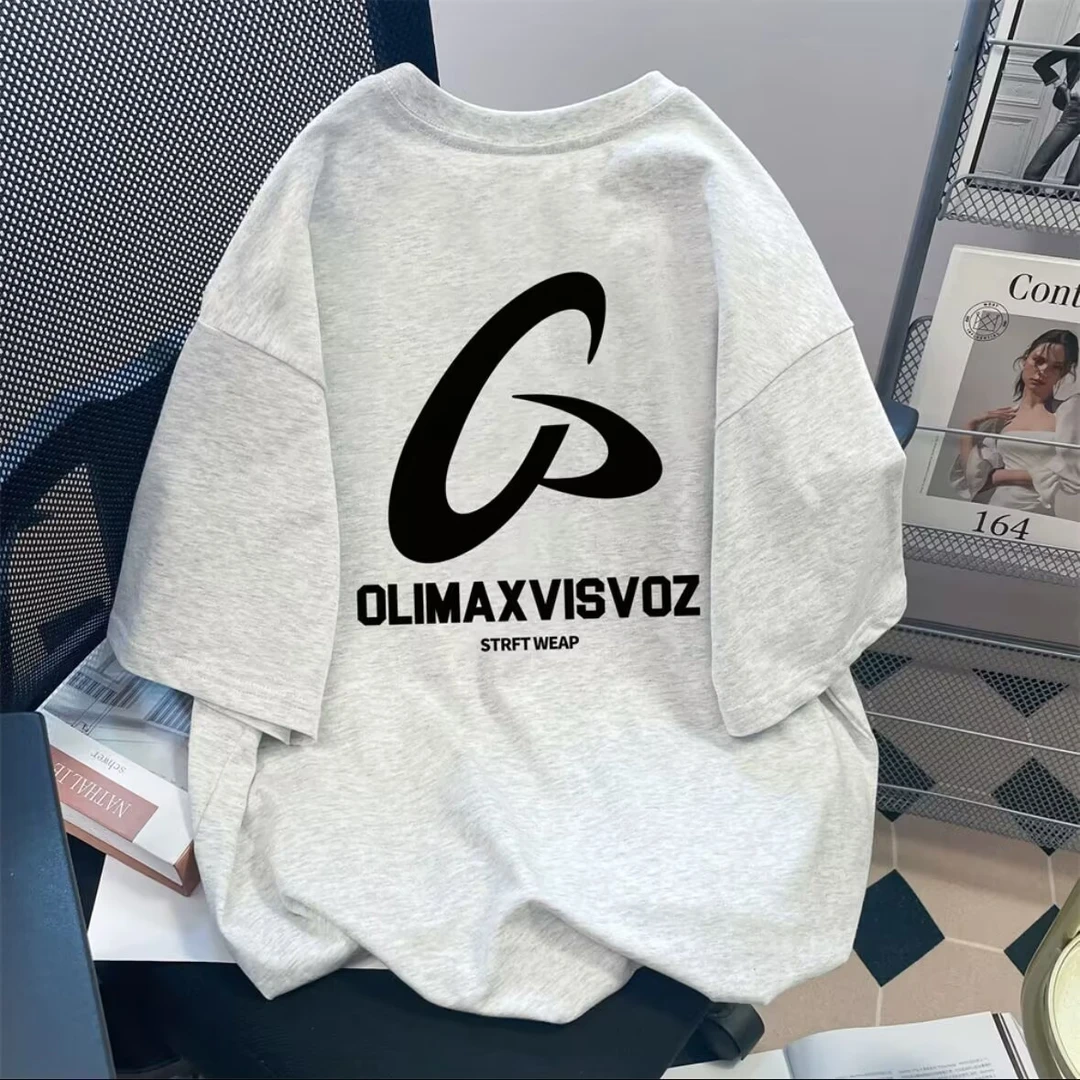 重磅夏季新款美式高街潮流印花纯棉短袖t恤男女夏宽松型圆领上衣