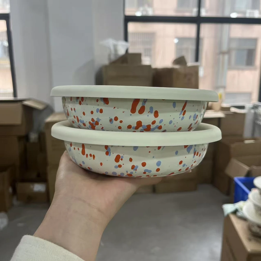 【拍一发二】 出韩国 橙蓝  内外泼墨 家用甜品盘 沙拉盘