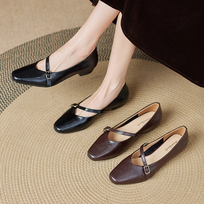 玛丽珍鞋2025春季新款真皮浅口单鞋女低跟软底一脚蹬平底鞋子