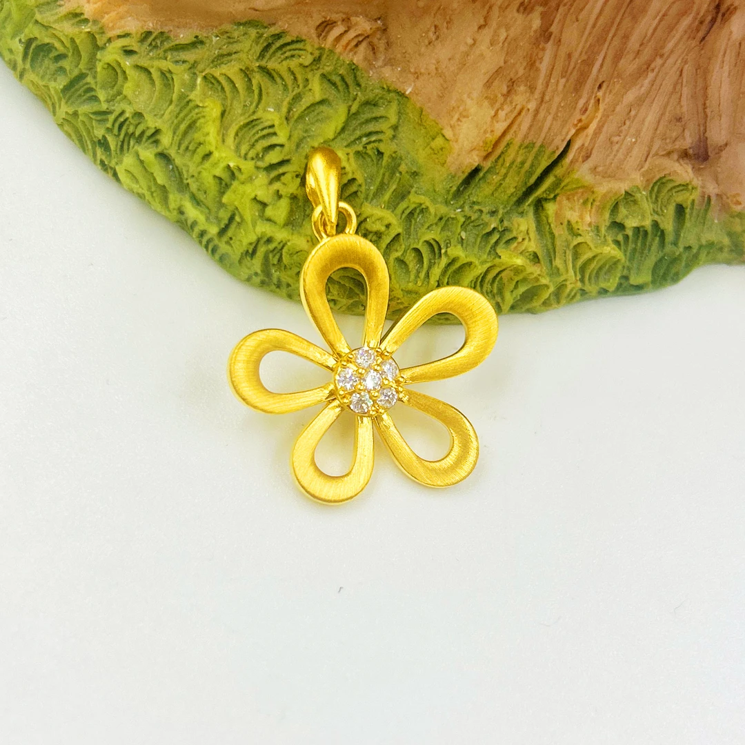 G足金999镶嵌格桑花吊坠 5D工艺黄金A1