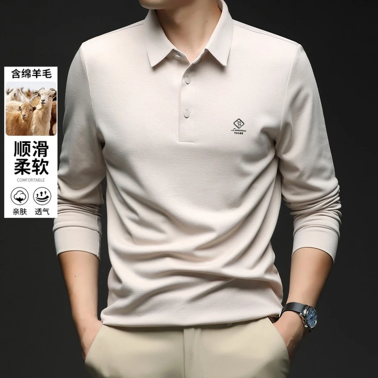 保罗春秋季无痕休闲长袖t恤2025新款男装透气纯色POLO衫翻领上衣
