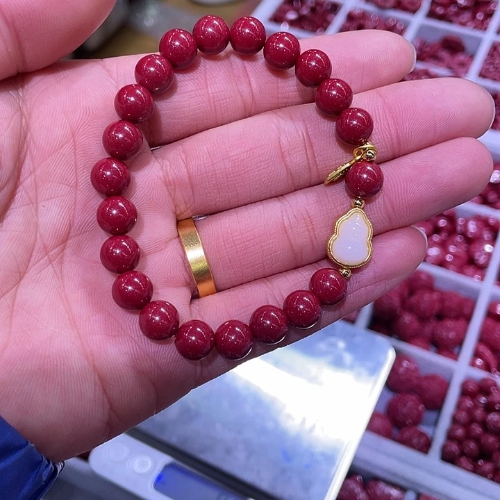 天然辰砂快***使紫金砂8毫米葫芦手链