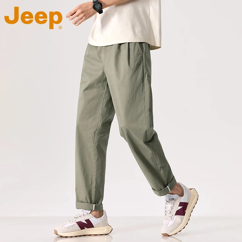 JEEP吉普纯棉九分休闲裤男士夏季薄款2025新款宽松直筒锥形男裤子