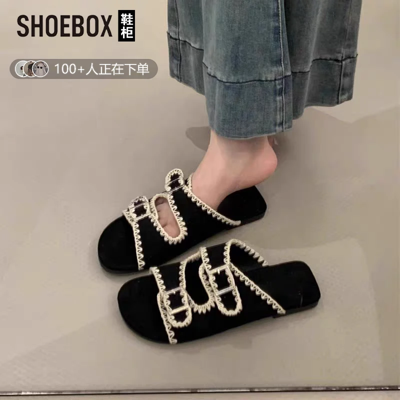 SHOEBOX鞋柜勃肯凉拖鞋女夏外穿2025新款一字拖配裙子沙滩凉鞋