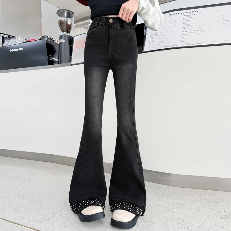 女童喇叭裤2025秋季新款6-12岁15岁修身牛仔裤洋气时髦大童微喇裤