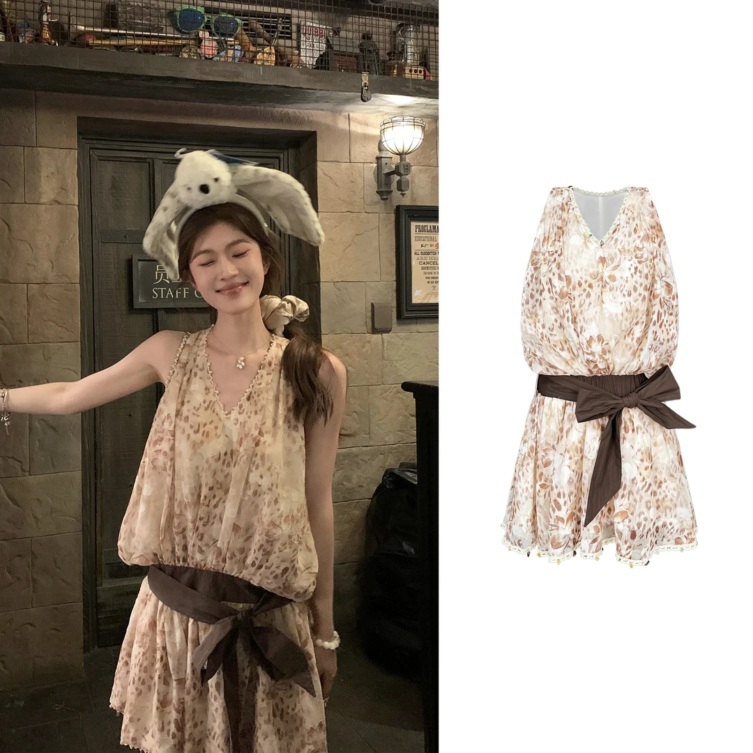 【顽皮girl】提花底布海棠花豹纹低腰收腰裙C 8840#