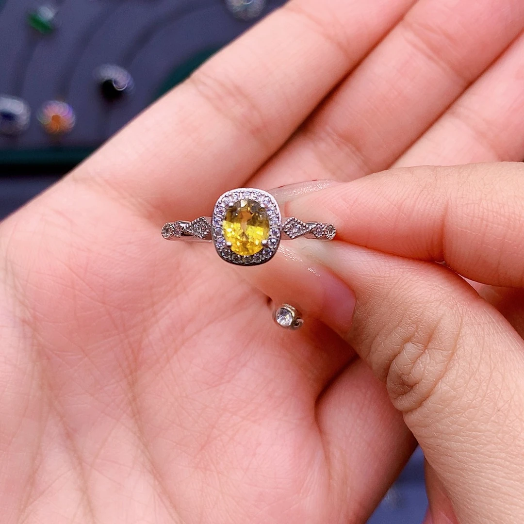 彩色蓝宝石戒指银S925镶嵌