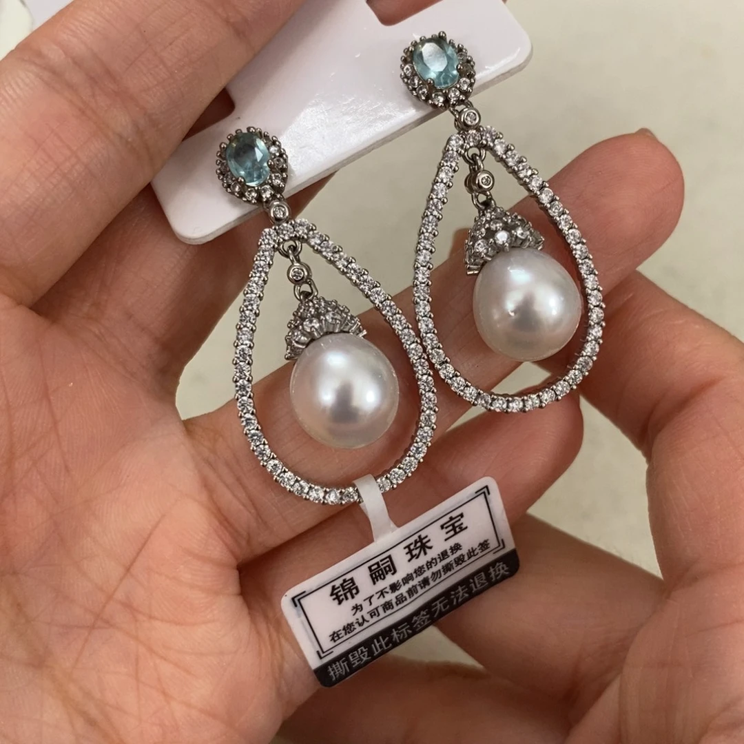 银S925镶嵌耳饰海水珍珠
