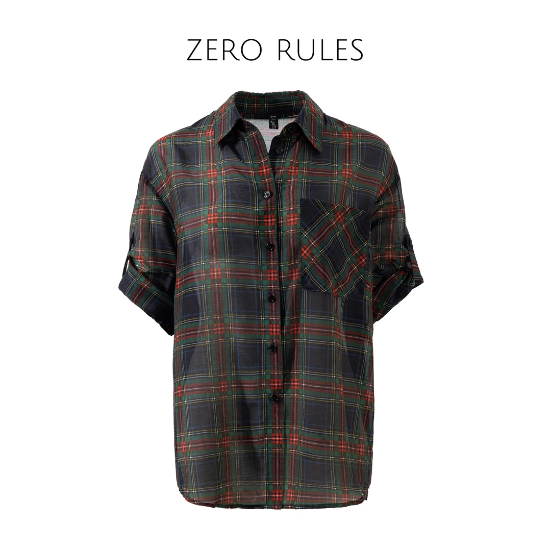 25051401【中古格子衬衫】高定桑蚕丝Chao细水洗棉杨树林真丝衬衫