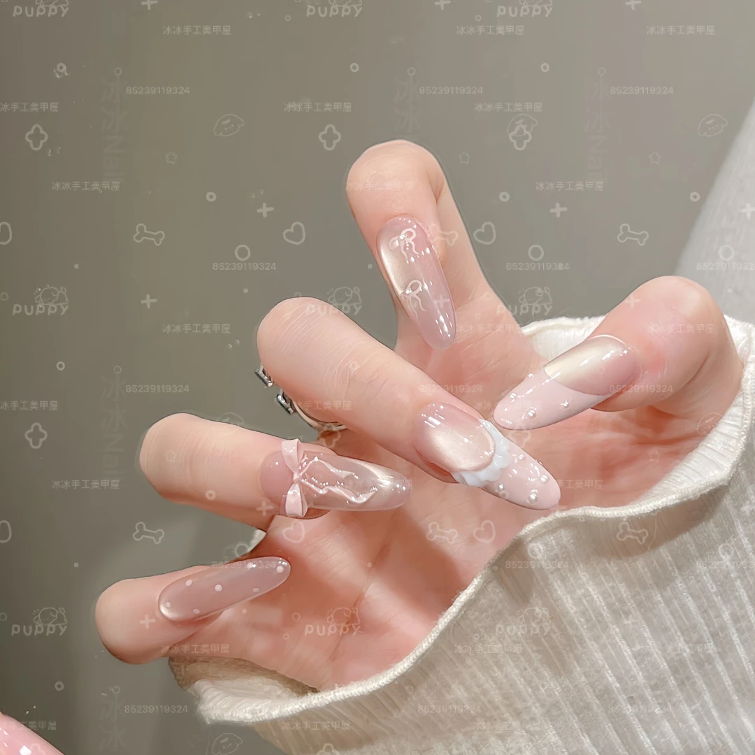 【半糖主义】显白气质法式猫眼纯手工穿戴甲时尚百搭美甲10片