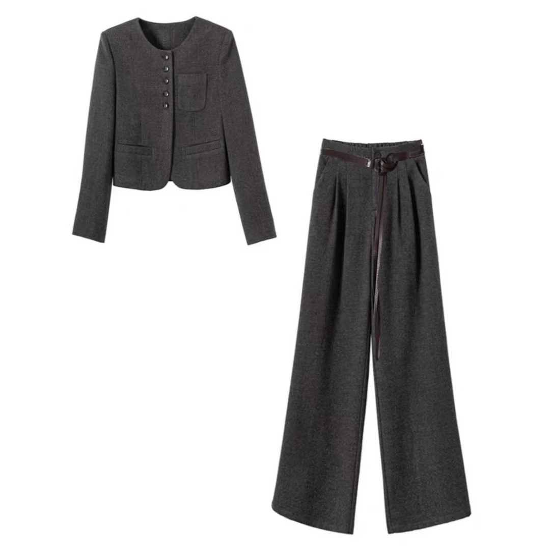 时尚套装2025秋季新款洋气减龄长袖短外套阔腿裤巨好看两件套1516